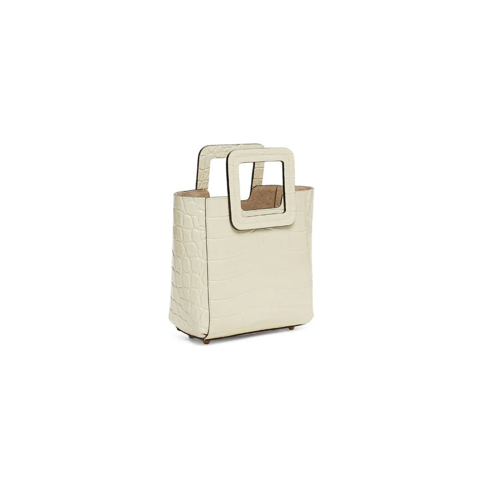 Staud Mini Shirley Handbag Ivory Croc Embossed Detached Strap